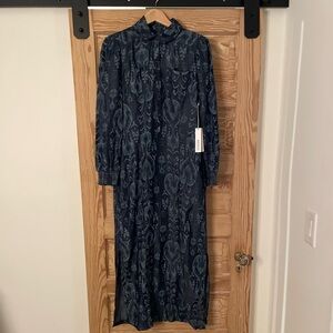 Chico's Navy Patterned Maxi Dress with Long Sleeves